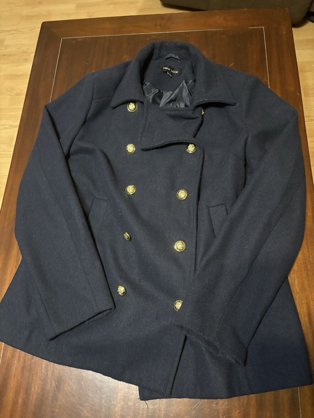 New Look Women's Blue Wool Blend Pea Coat Lined Size XL